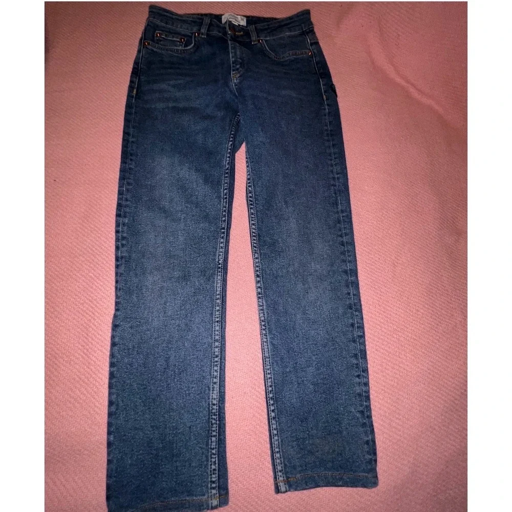 Paris Atlier & Other Stories Embroidered‎ Floral Straight Leg Jeans Blue US 27